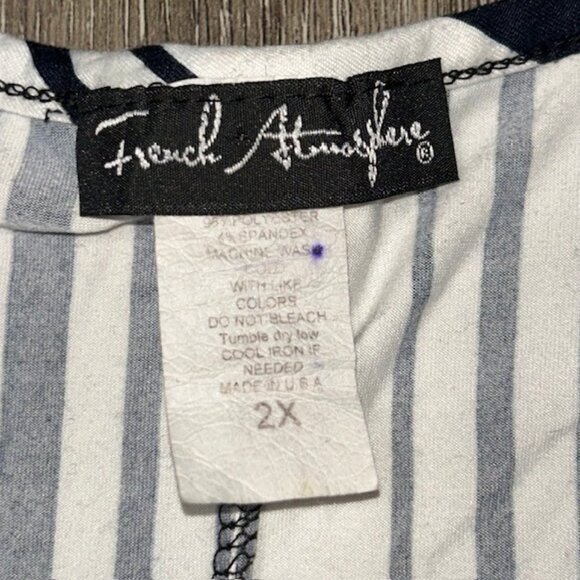 French Atmosphere Womens Dress Black White Striped Tunic Short Sleeve Size 2X - Picture 2 of 3